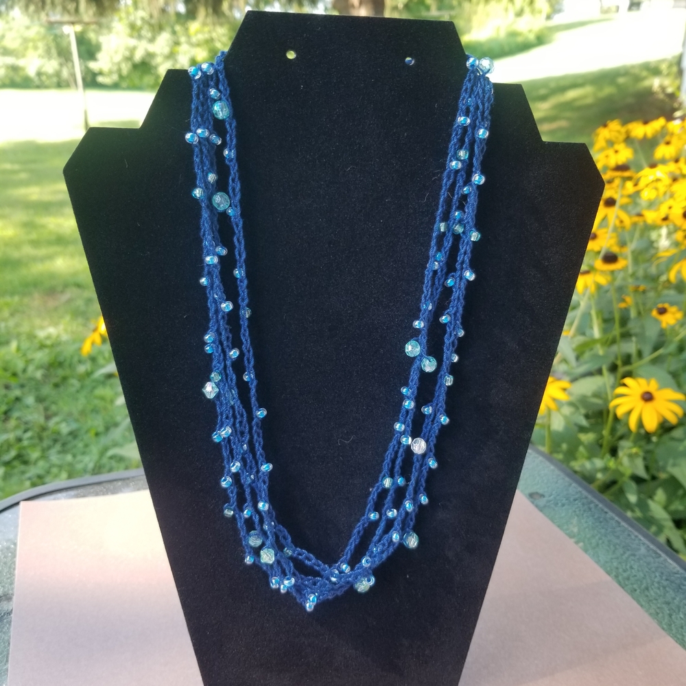 Navy Crochet Beaded Necklace